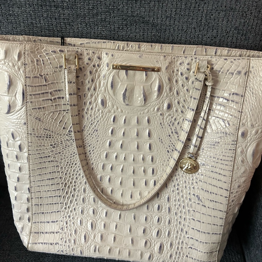 Brahmin Cream Crocodile-Embossed Tote